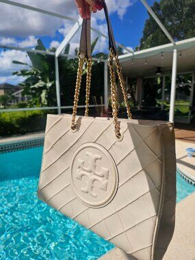 TORY BURCH Fleming Soft Chain Tote purse new large ivory genuine leather